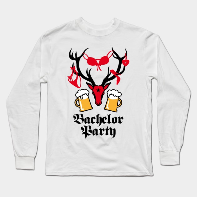 57 Sexy Macho Deer with Beer Bachelor Party Bra slip high heel shoes JGA Long Sleeve T-Shirt by Margarita7